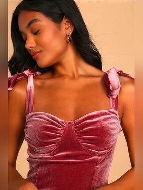 Lulu's Glam Idea Mauve Pink Velvet Tie-Strap Cropped Tank Top Size S